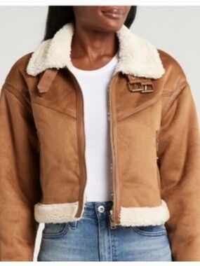Thread & Supply Tan Sherling Aviator Cropped Jacket